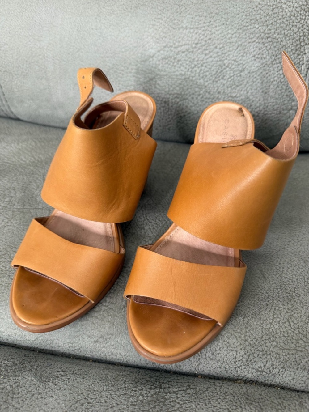 Caslon Cognac Leather Open-Toe Heeled Sandals